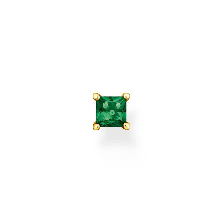 Thomas Sabo Charm Club Gold Plated Sterling Silver Green Stone Single Stud Earring - Silver