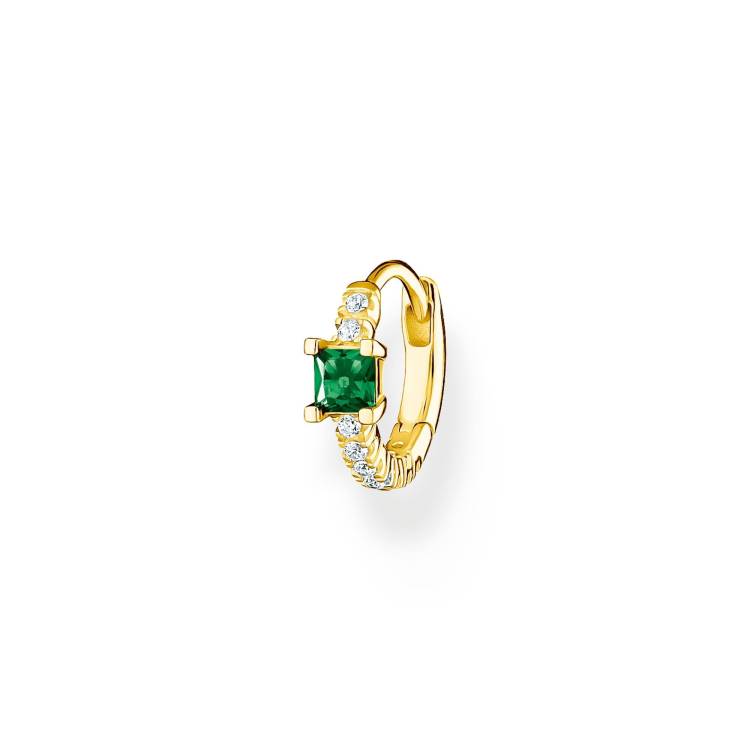 Thomas Sabo Charm Club Gold Plated Sterling Silver Green Stone Single Hoop Earring - Silver