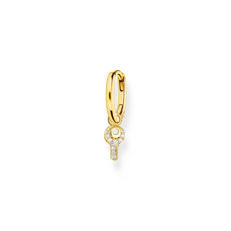 Thomas Sabo Charm Club Gold Plated Sterling Silver Key Pendant Hoop Earring - Silver
