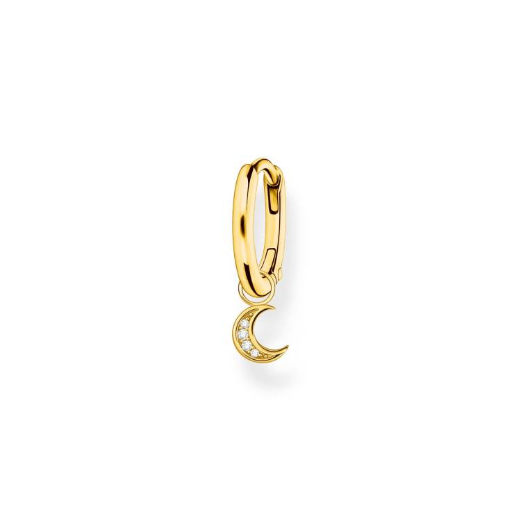 Thomas Sabo Charm Club Gold Plated Sterling Silver Moon Pendant Hoop Earring - Silver