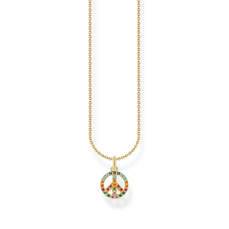 Thomas Sabo Charm Club Gold Plated Sterling Silver Peace Colourful Stones Necklace - Sterling Silver