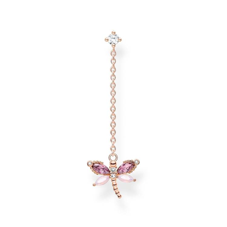 Thomas Sabo Charm Club Rose Gold Plated Sterling Silver Dragonfly Single Drop Earring - Silver