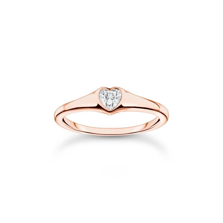 Thomas Sabo Charm Club Rose Gold Plated Sterling Silver Heart Ring - 52
