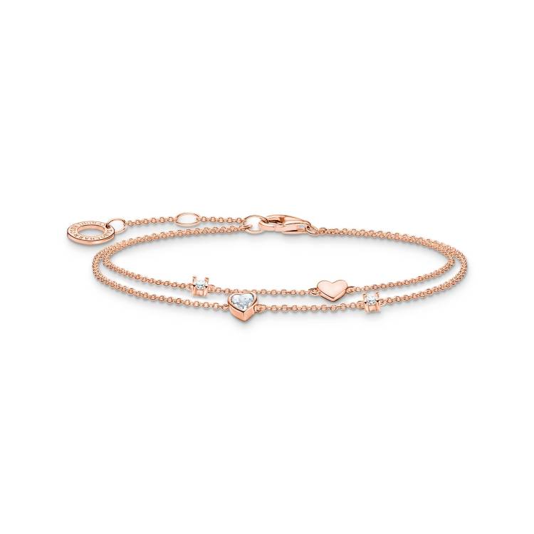 Thomas Sabo Charm Club Rose Gold Plated Sterling Silver Hearts Bracelet - Silver