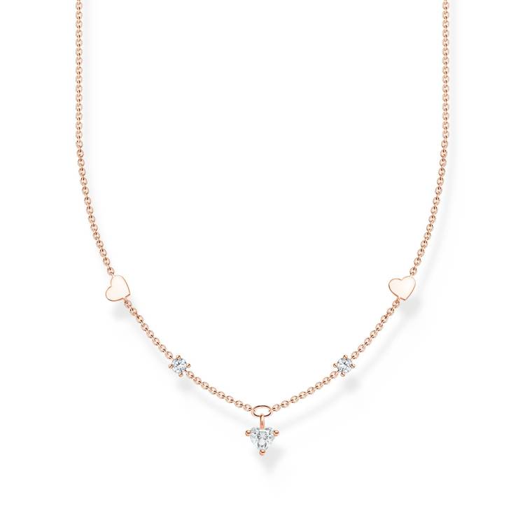 Thomas Sabo Charm Club Rose Gold Plated Sterling Silver Hearts Necklace - Silver