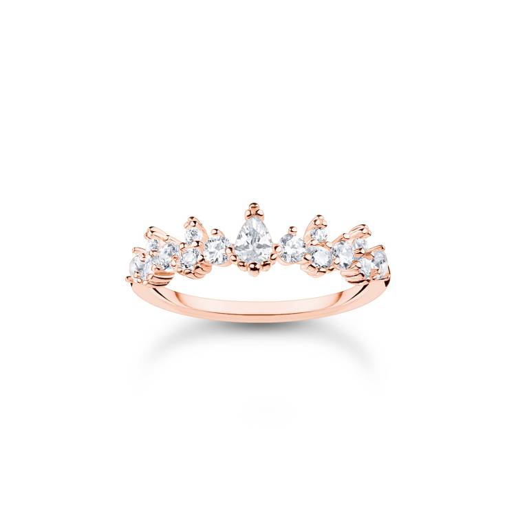 Thomas Sabo Charm Club Rose Gold Plated Sterling Silver Ice Crystals Ring - 48