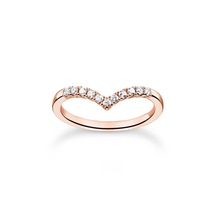 Thomas Sabo Charm Club Rose Gold Plated Sterling Silver V-Shape Ring - 58