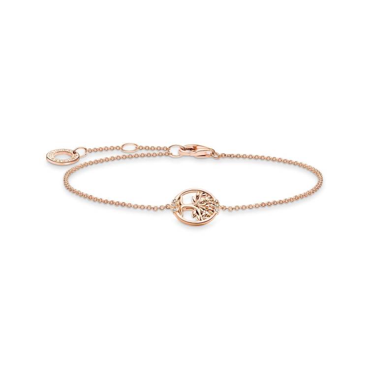 Thomas Sabo Charm Club Rose Gold Plated Tree Of Life Bracelet - Silver