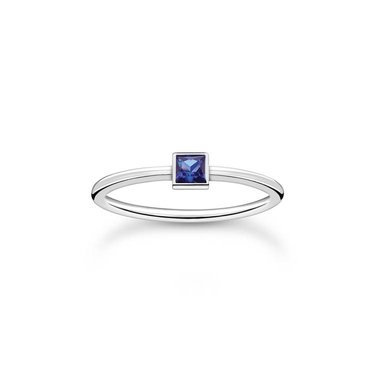 Thomas Sabo Charm Club Sterling Silver Blue Stone Ring - 54
