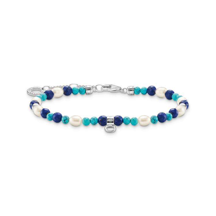 Thomas Sabo Charm Club Sterling Silver Blue Stones And Pearls Bracelet - Silver