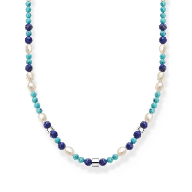 Thomas Sabo Charm Club Sterling Silver Blue Stones And Pearls Necklace - Silver