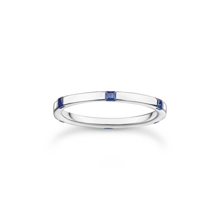 Thomas Sabo Charm Club Sterling Silver Blue Stones Ring - 52