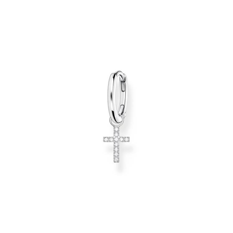 Thomas Sabo Charm Club Sterling Silver Cross Pendant Hoop Earring - Silver