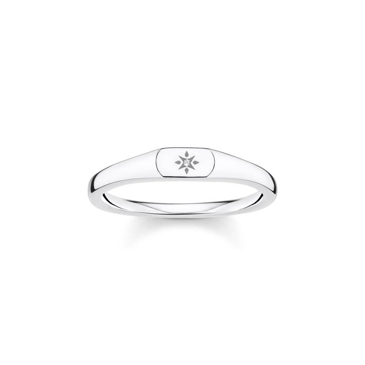 Thomas Sabo Charm Club Sterling Silver CZ Star Engraved Ring - 54