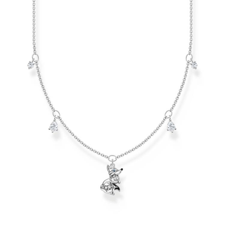 Thomas Sabo Charm Club Sterling Silver Fox White Stones Necklace - Silver