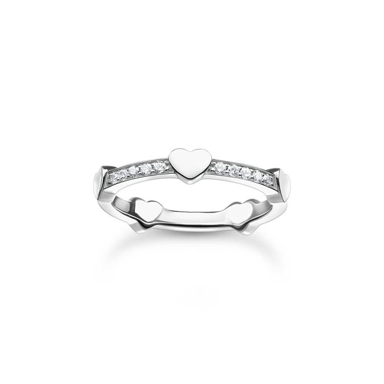 Thomas Sabo Charm Club Sterling Silver Pave Hearts Ring - 60