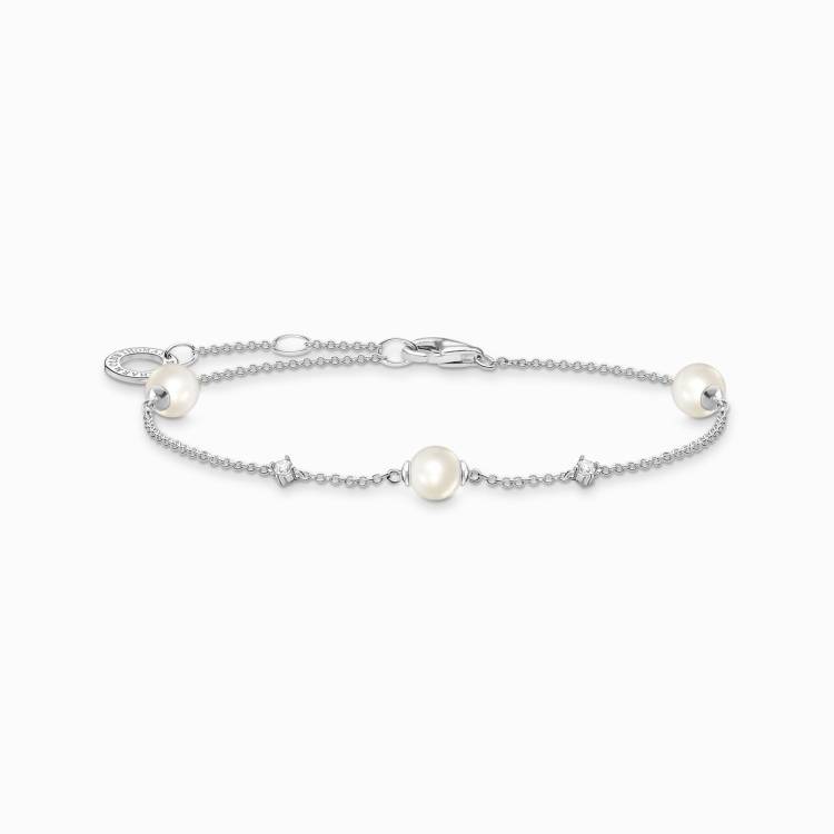 Thomas Sabo Charm Club Sterling Silver Pearl White Stones Bracelet
