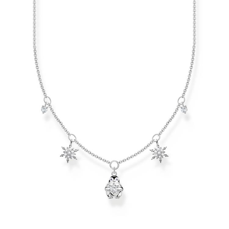 Thomas Sabo Charm Club Sterling Silver Snowflakes and Penguin Necklace - Silver