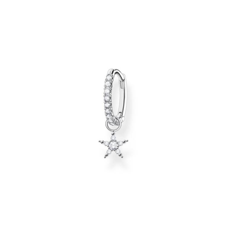 Thomas Sabo Charm Club Sterling Silver Star Pendant Hoop Earring - Silver