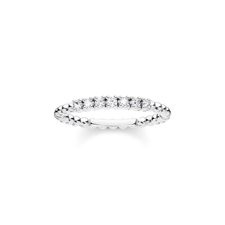 Thomas Sabo Charm Club Sterling Silver White CZ Dots Ring - 56
