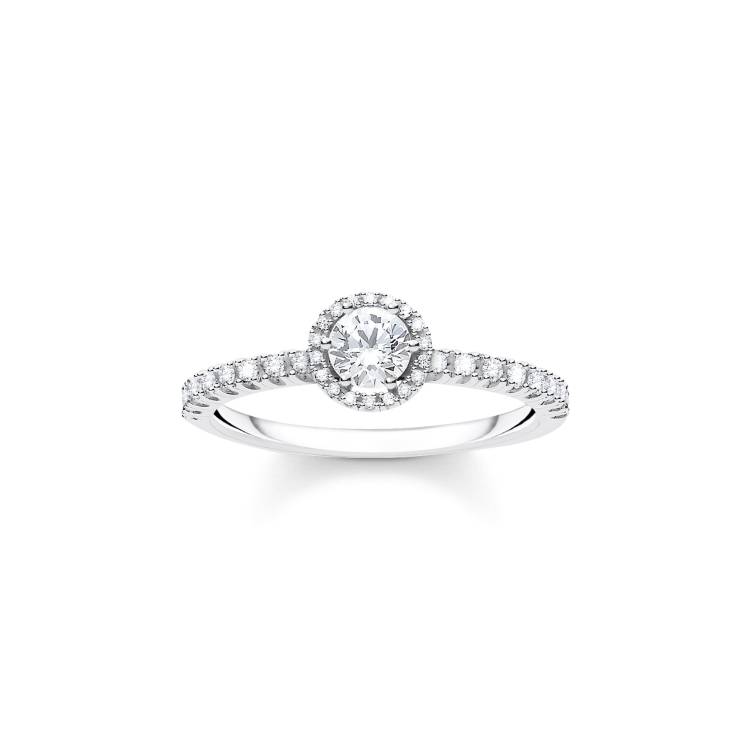 Thomas Sabo Charm Club Sterling Silver White Stone Ring - 52