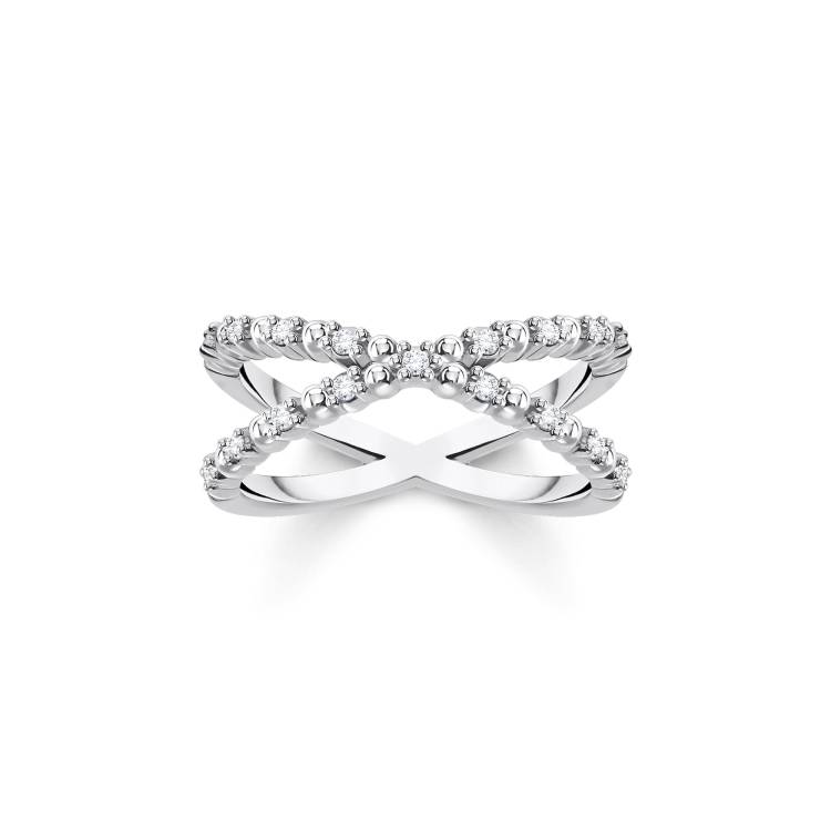 Thomas Sabo Charm Club Sterling Silver White CZ X Shape Ring - 56