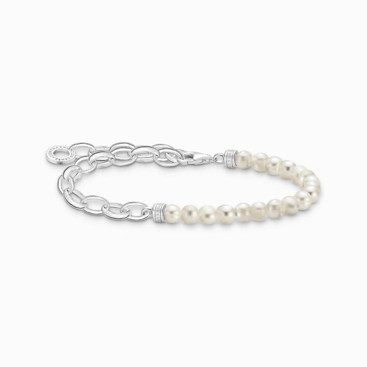 Thomas Sabo Charm Club Sterling Silver White Pearls Chain Charm Bracelet