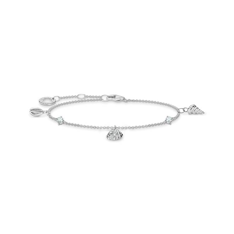 Thomas Sabo Charm Club Sterling Silver White Stones Shells Bracelet - Silver