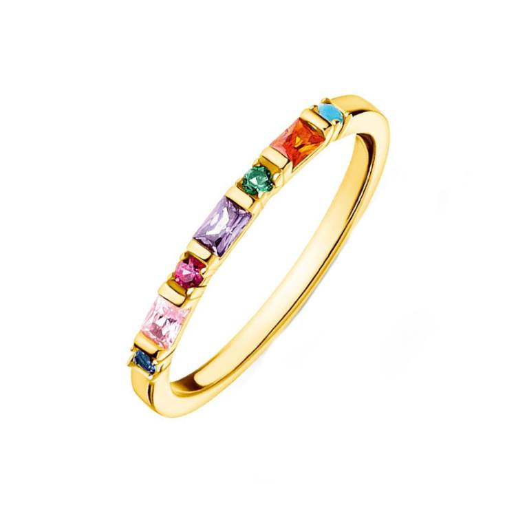 Thomas Sabo Charm Club Yellow Gold Plated Colourful Stones Ring - 60