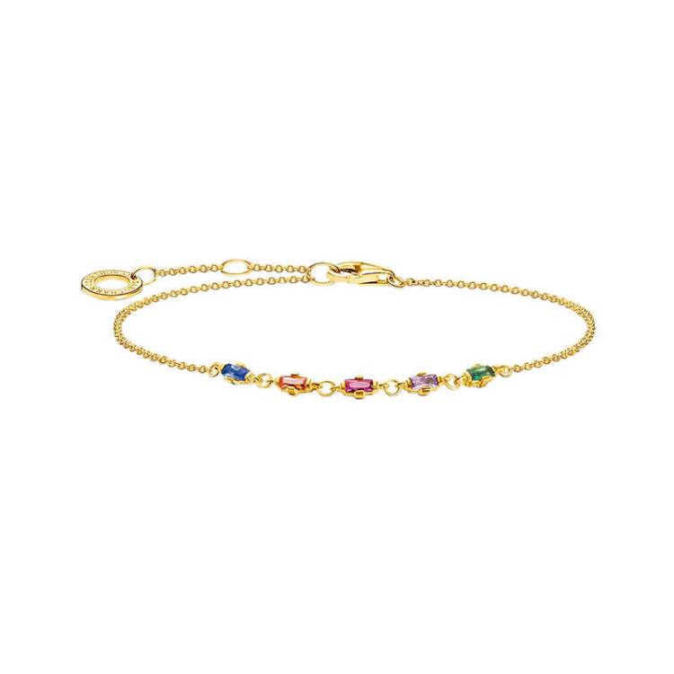 Thomas Sabo Charm Club Yellow Gold Plated Sterling Silver Colourful Stones Bracelet - Silver