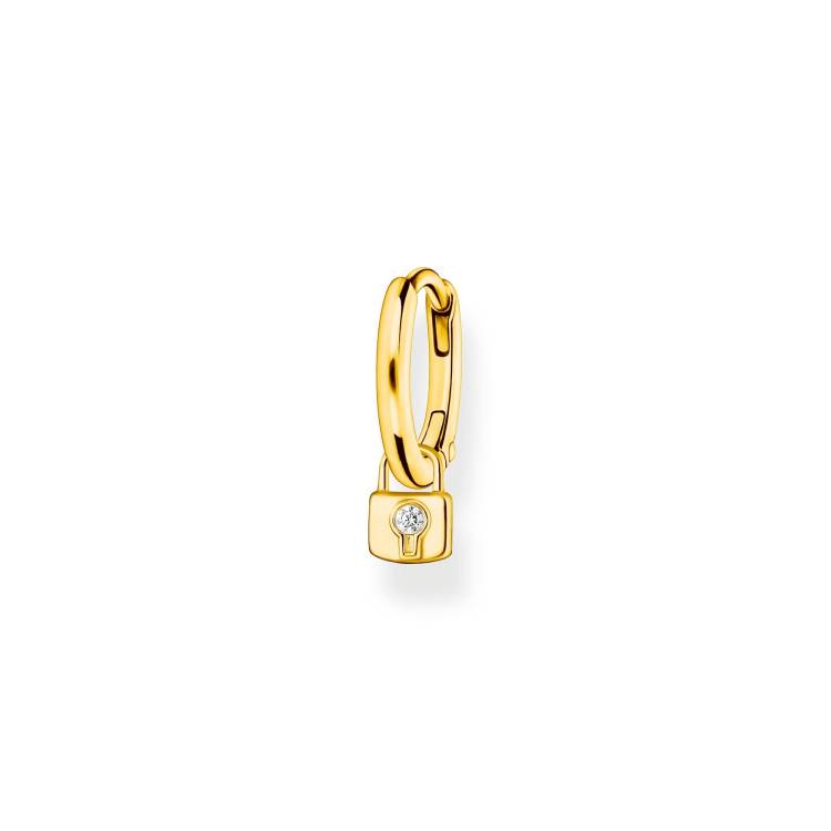 Thomas Sabo Charm Club Yellow Gold Plated Sterling Silver Padlock Hoop Earring - Silver