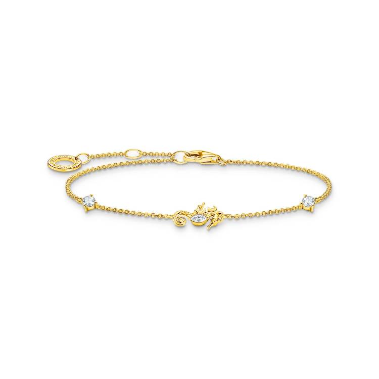 Thomas Sabo Charm Club Yellow Gold Plated Sterling Silver Seahorse Bracelet - Silver