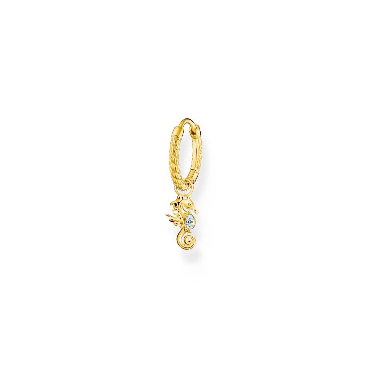 Thomas Sabo Charm Club Yellow Gold Plated Sterling Silver Seahorse Hoop Earring - Silver