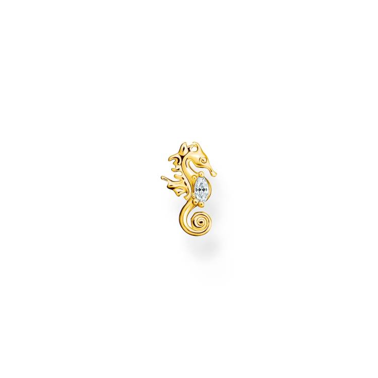 Thomas Sabo Charm Club Yellow Gold Plated Sterling Silver Seahorse Single Ear Stud - Silver