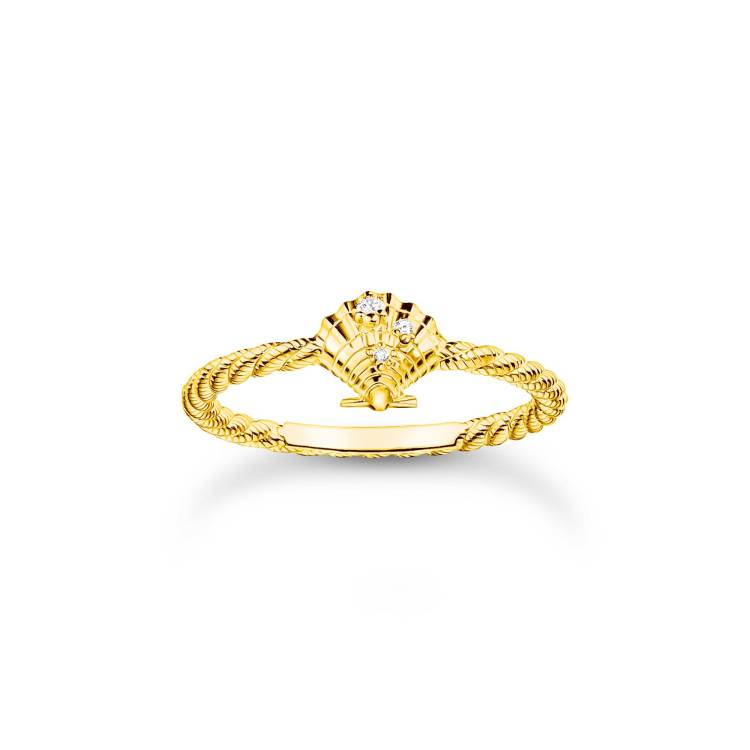 Thomas Sabo Charm Club Yellow Gold Plated Sterling Silver Shell Ring - 52