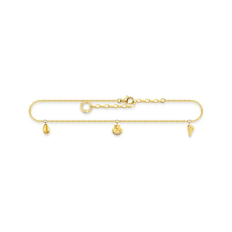 Thomas Sabo Charm Club Yellow Gold Plated Sterling Silver Shells Anklet - Silver