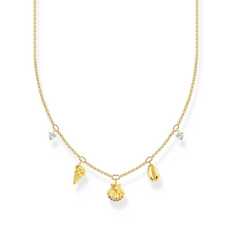 Thomas Sabo Charm Club Yellow Gold Plated Sterling Silver Shells Necklace - Silver