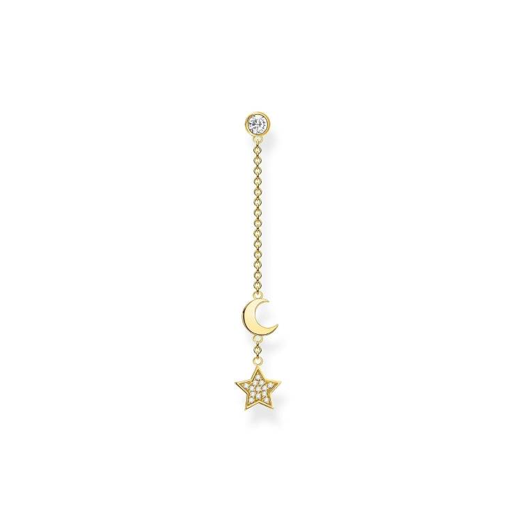 Thomas Sabo Charm Club Yellow Gold Plated Sterling Silver Star and Moon Single Drop Earring - Silver