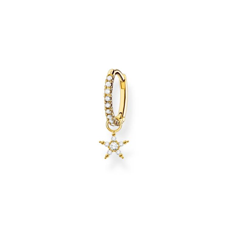 Thomas Sabo Charm Club Yellow Gold Plated Sterling Silver Star Pendant Hoop Earring - Silver