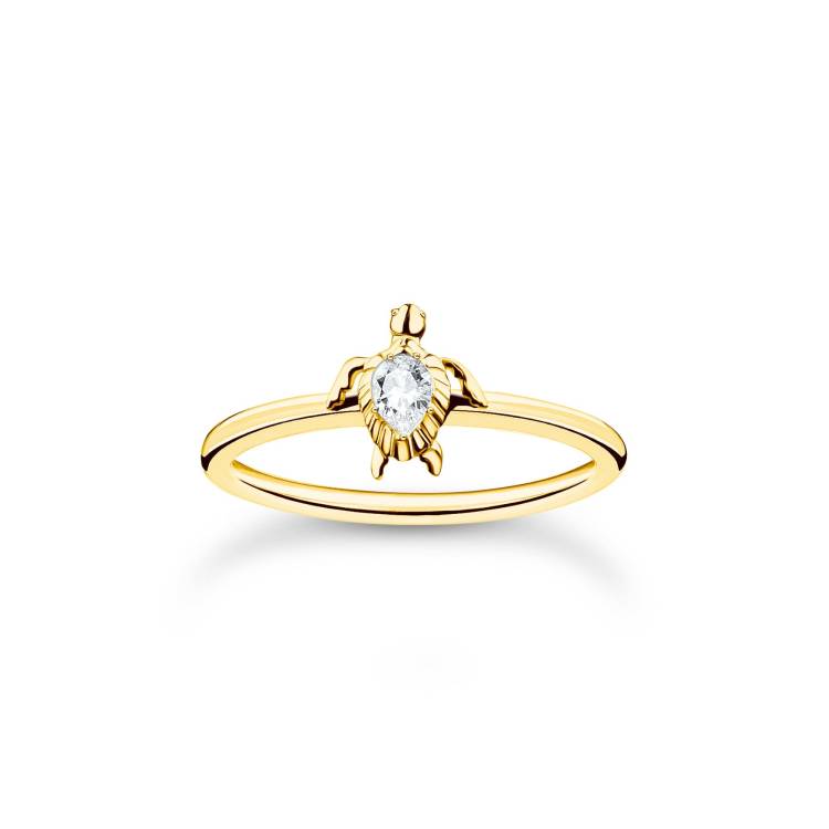 Thomas Sabo Charm Club Yellow Gold Plated Sterling Silver Turtle Ring - 50