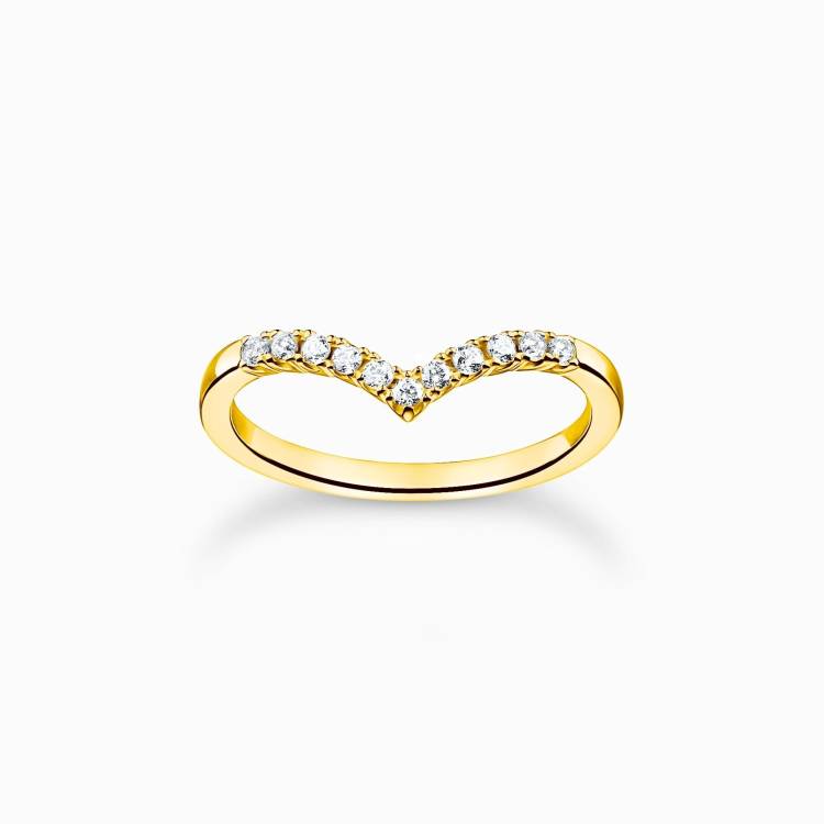 Thomas Sabo Charm Club Yellow Gold Plated Sterling Silver V-Shape Ring - 48