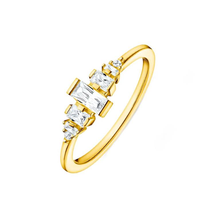 Thomas Sabo Charm Club Yellow Gold Plated Vintage White Stones Ring - 56