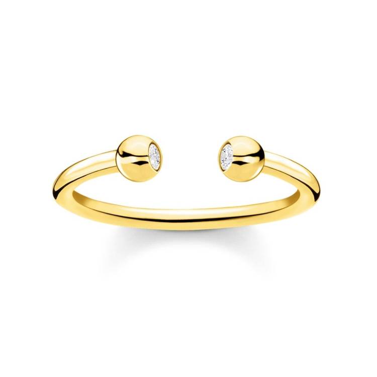 Thomas Sabo Charm Club Yellow Gold Plated White Stone Dots Ring - 52