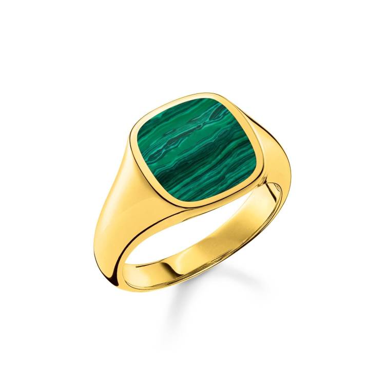 Thomas Sabo Gold Plated Sterling Silver Classic Green Ring - 60