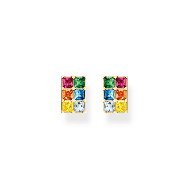 Thomas Sabo Gold Plated Sterling Silver Colourful Stone Stud Earrings - Silver