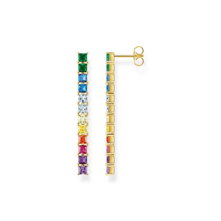 Thomas Sabo Gold Plated Sterling Silver Colourful Stone Drop Earrings - Silver