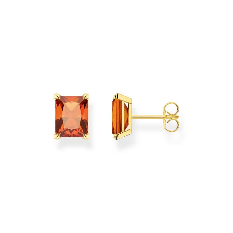 Thomas Sabo Gold Plated Sterling Silver Orange Stone Stud Earrings - Silver