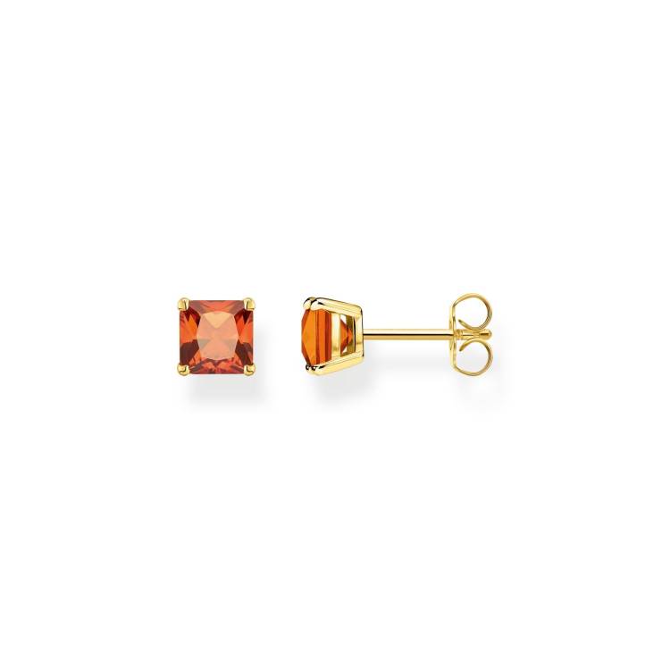 Thomas Sabo Gold Plated Sterling Silver Red Stone Stud Earrings - Silver