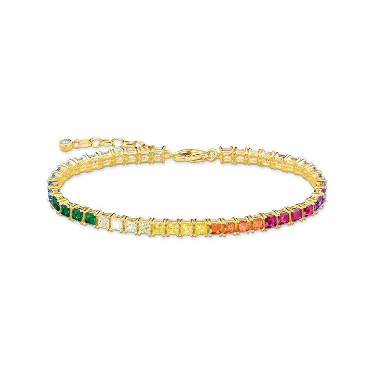 Thomas Sabo Gold Plated Sterling Silver Tennis Colourful Stone Bracelet - Silver