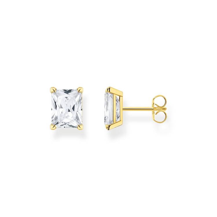 Thomas Sabo Gold Plated Sterling Silver White Stone Stud Earrings - Silver